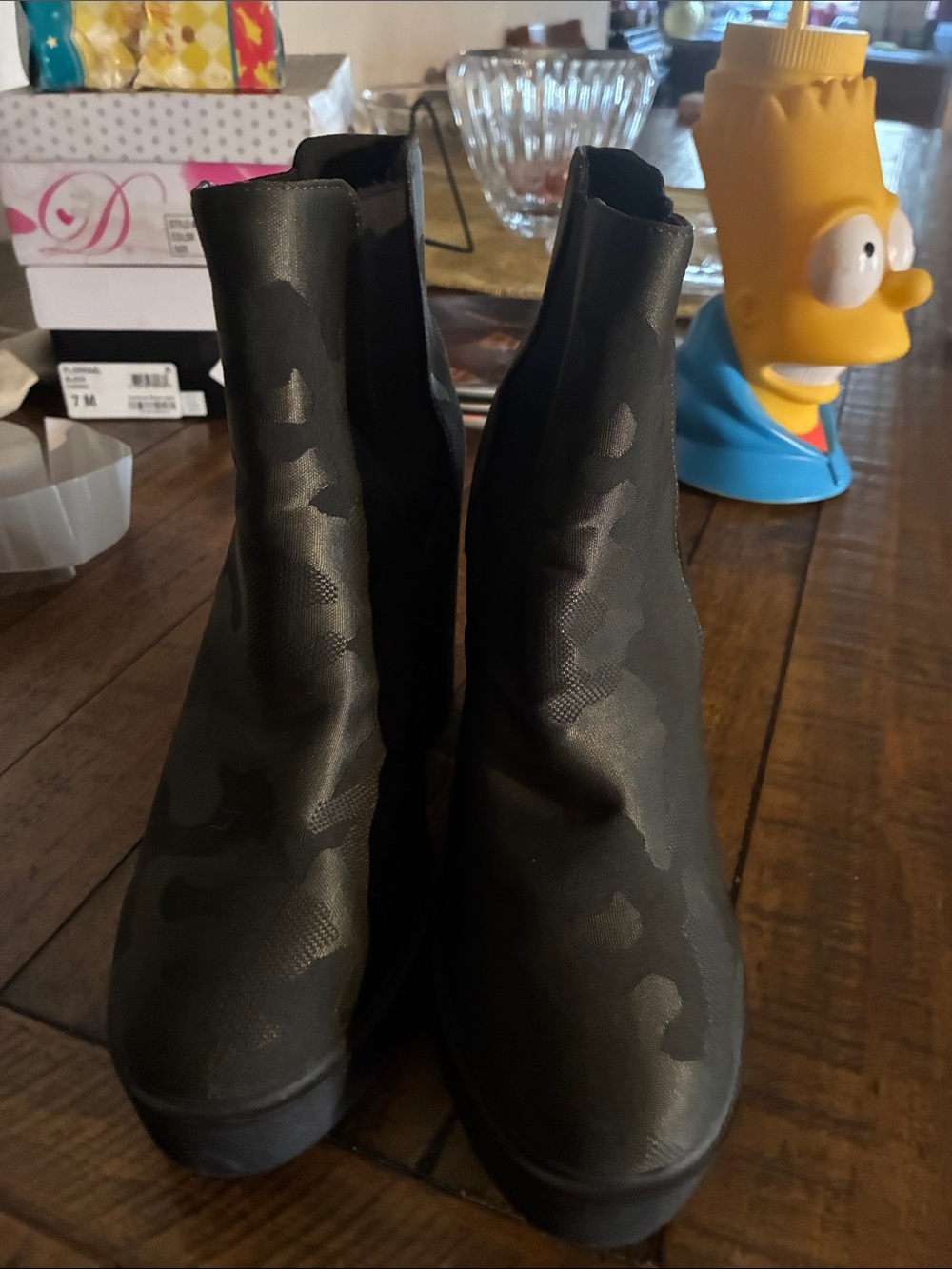 Kids Black Camouflage Chelsea Boots